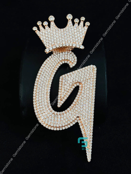 925 Silver Alphabet Letter Moissanite Crown Iced Out Pendant