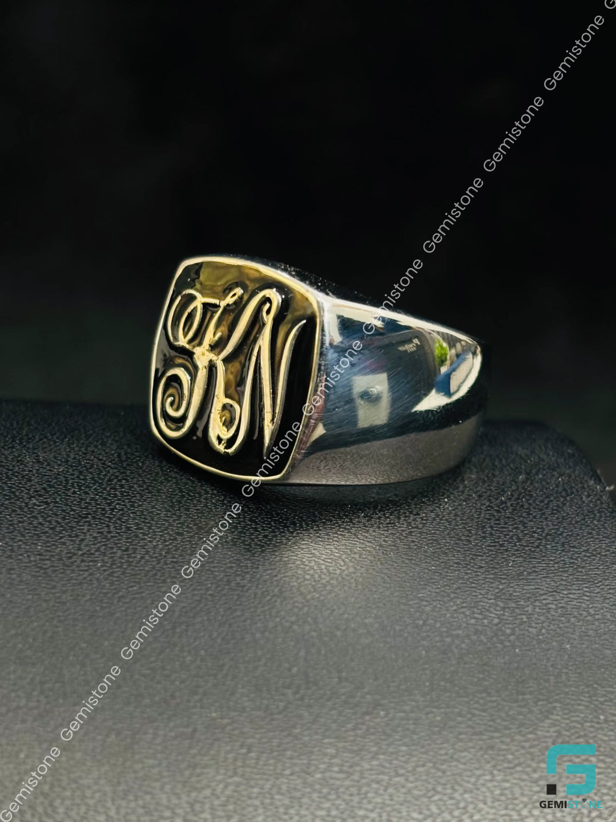 Custom Alaphabet Letter 925 Sterling Silver Ring For Men