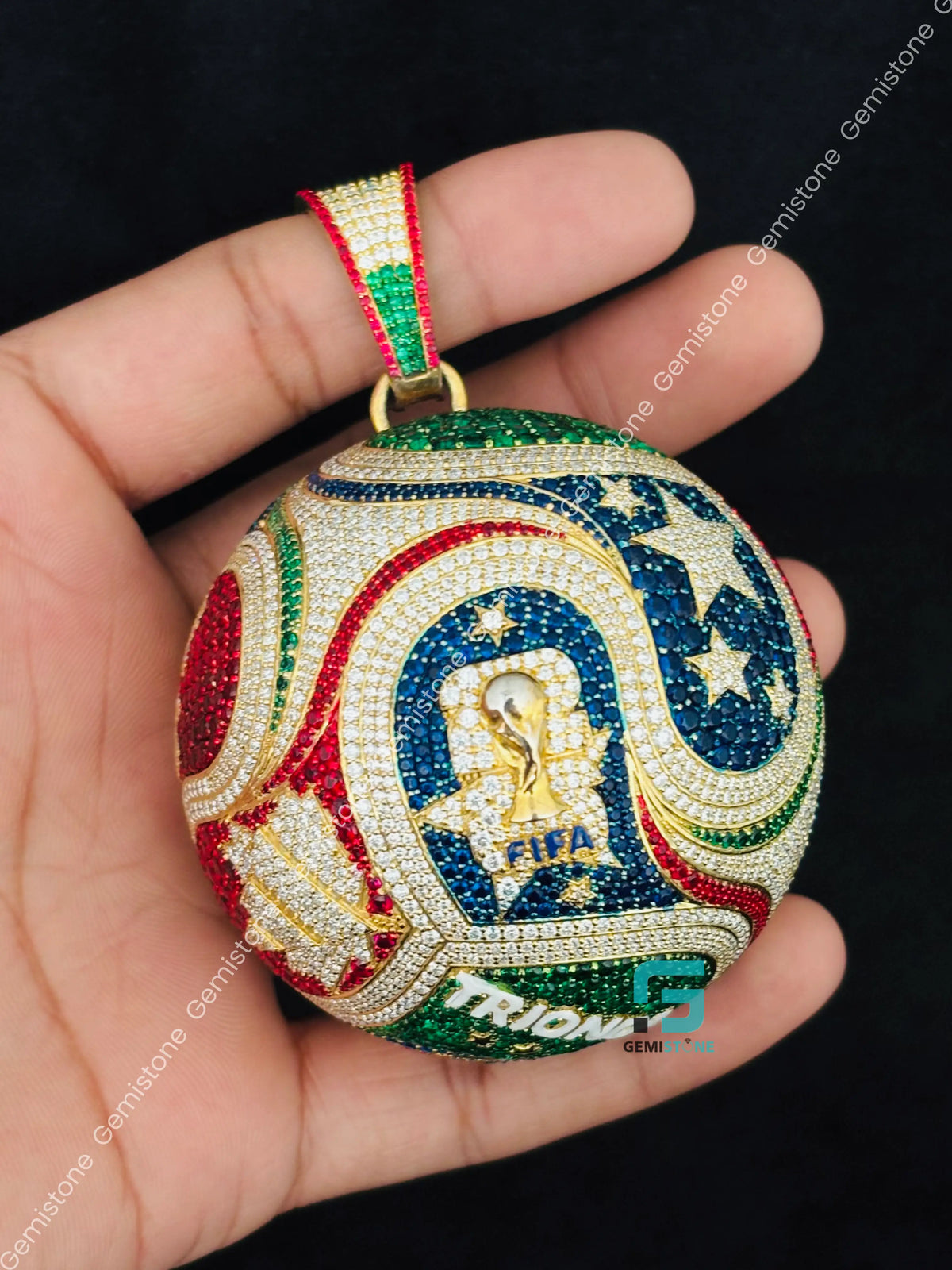 Multi Color Stone FIFA World Cup Style Moissanite TRIONDA Ball Pendant