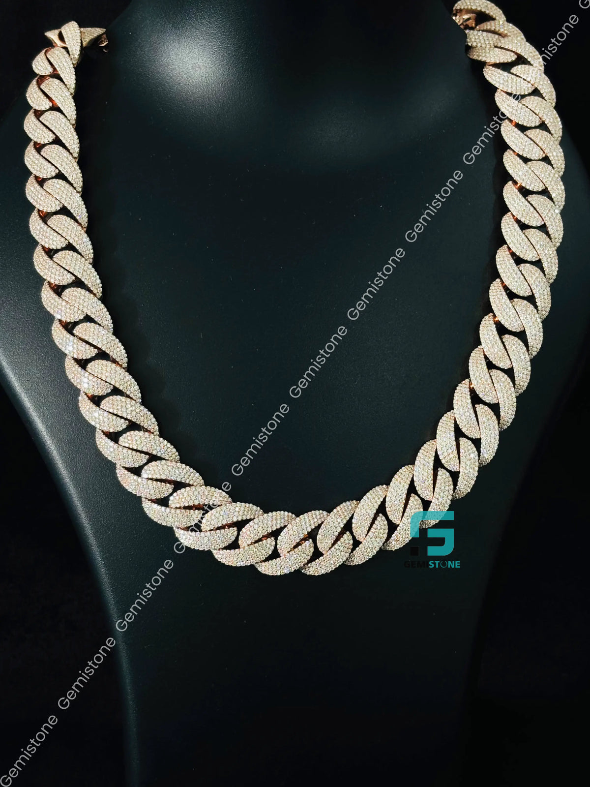 18MM Rose Gold Plated Iced Out Cuban Link Chain in 925 Silver