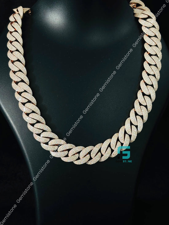 18MM Rose Gold Plated Iced Out Cuban Link Chain in 925 Silver