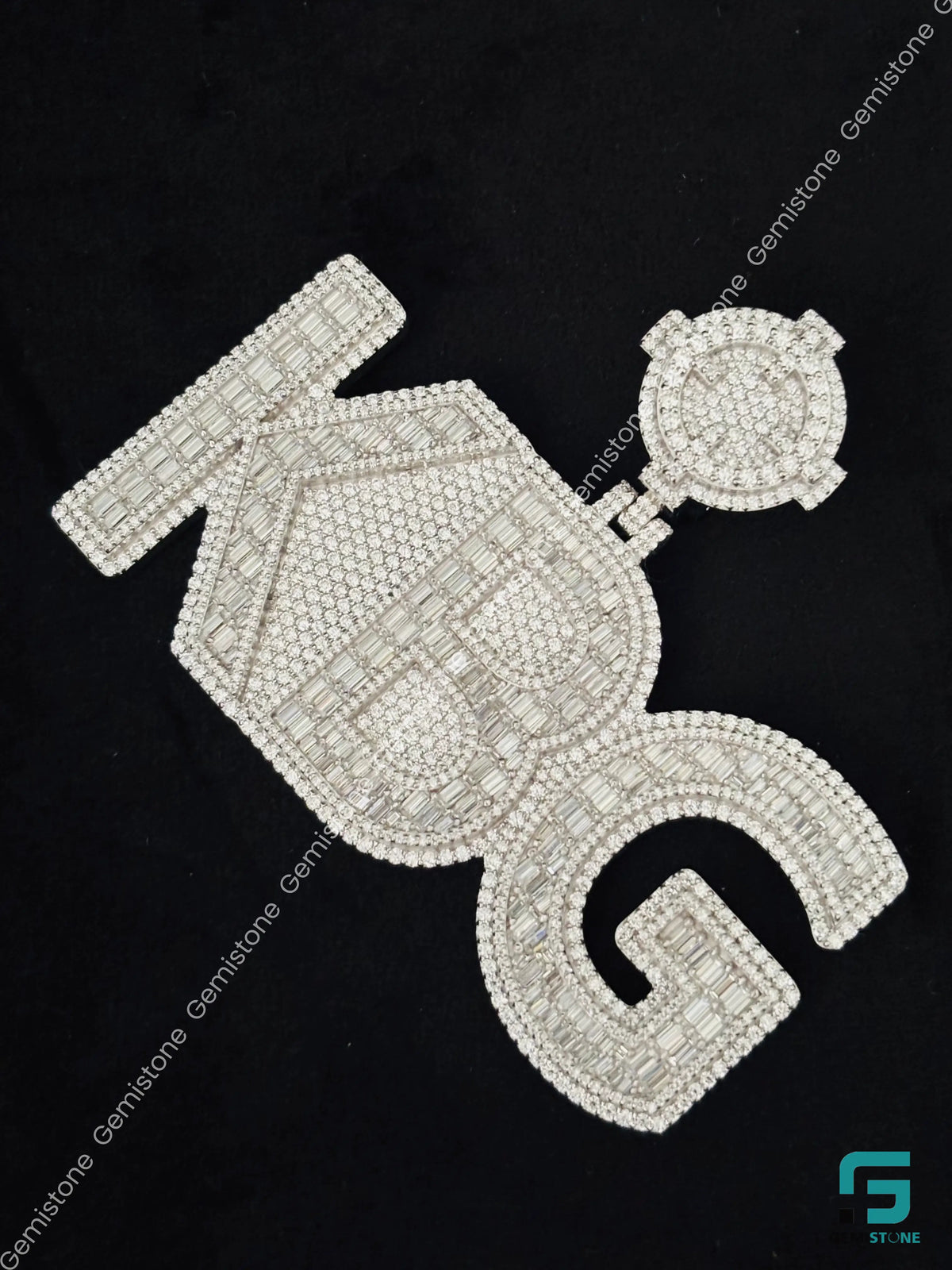 Round and Baguette Moissanite KBG Name Hip Hop Pendant