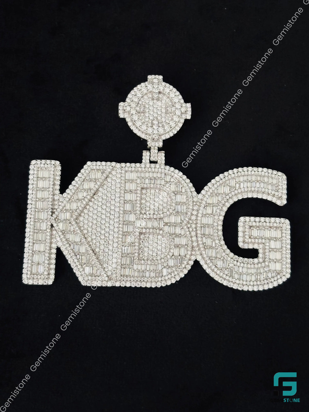 Round and Baguette Moissanite KBG Name Hip Hop Pendant