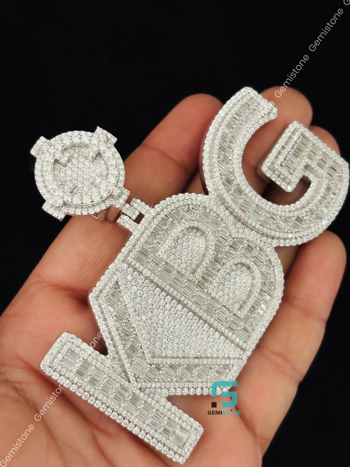 Round and Baguette Moissanite KBG Name Hip Hop Pendant