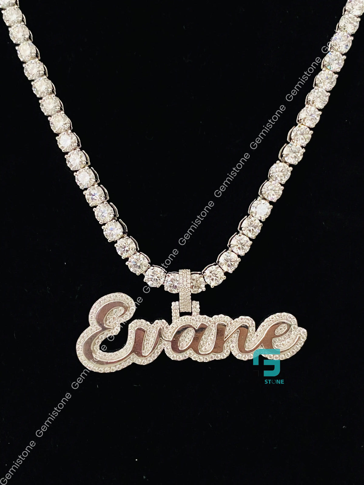 EVANE Initial Name VVS Moissanite Charm Pendant in 925 Silver