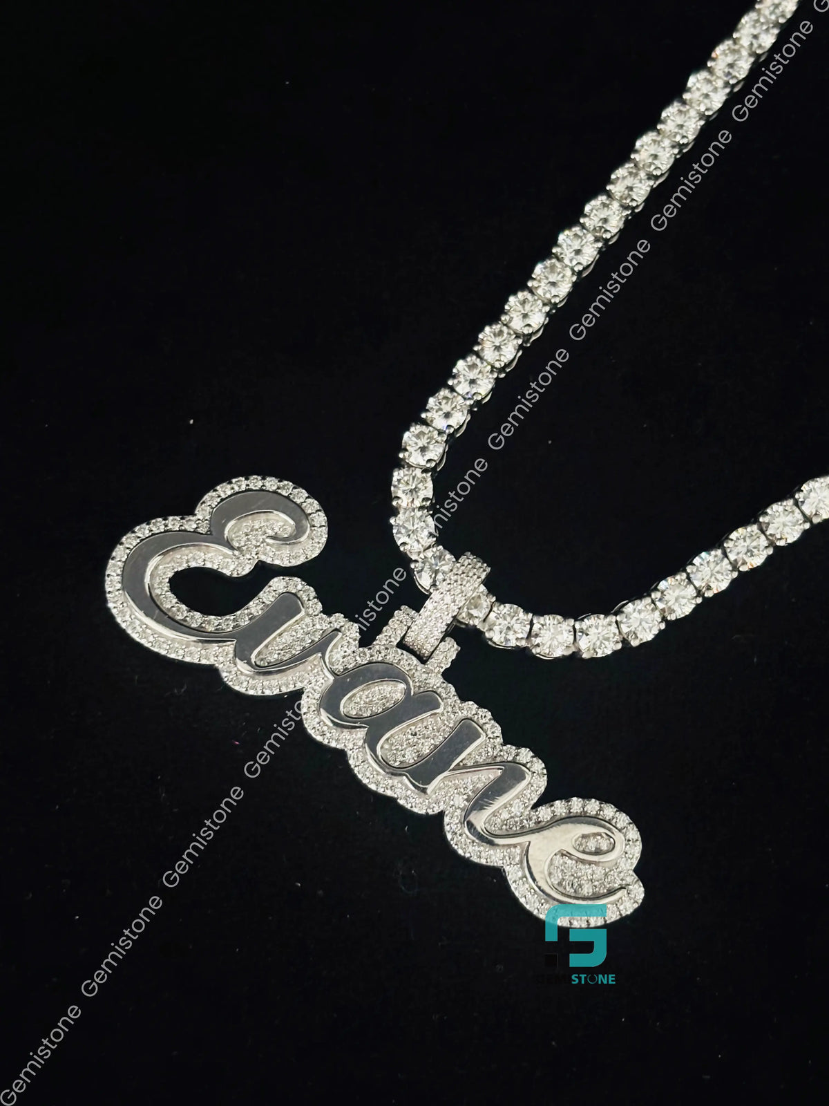 EVANE Initial Name VVS Moissanite Charm Pendant in 925 Silver