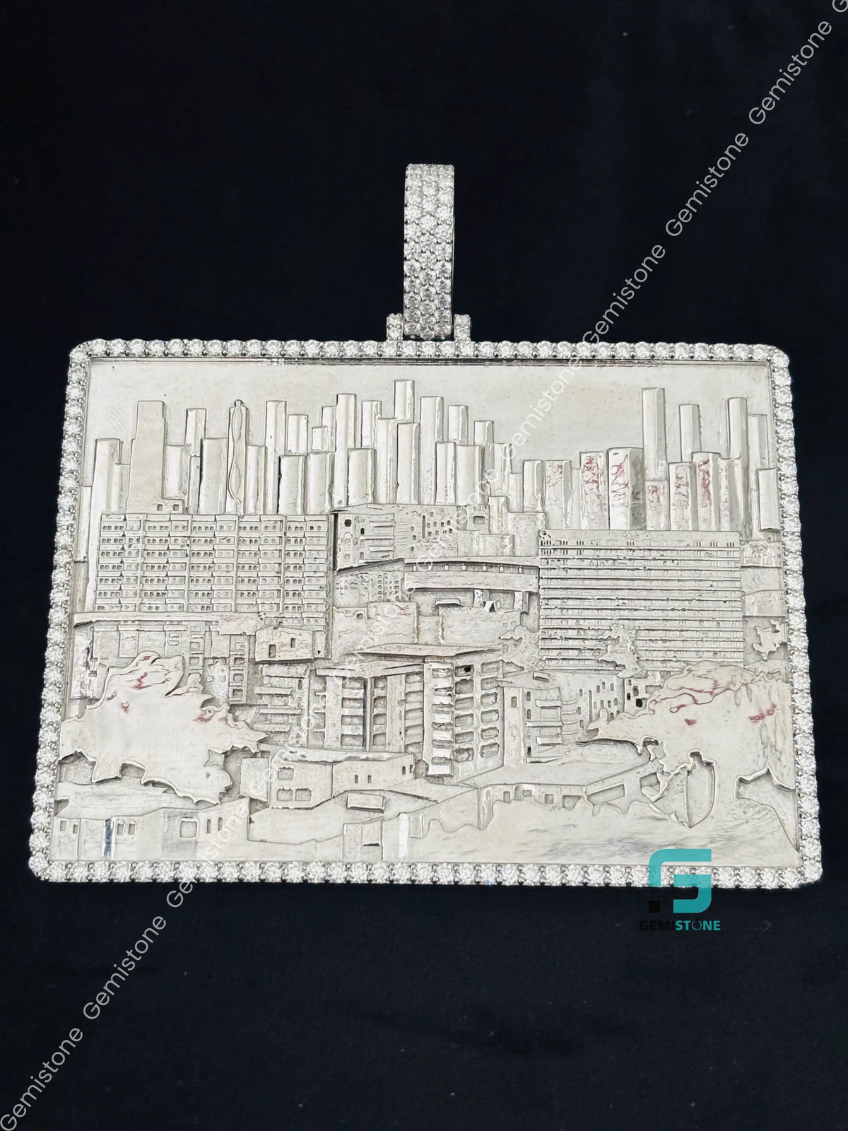 Custom Moissanite City Pendant in 925 Sterling Silver