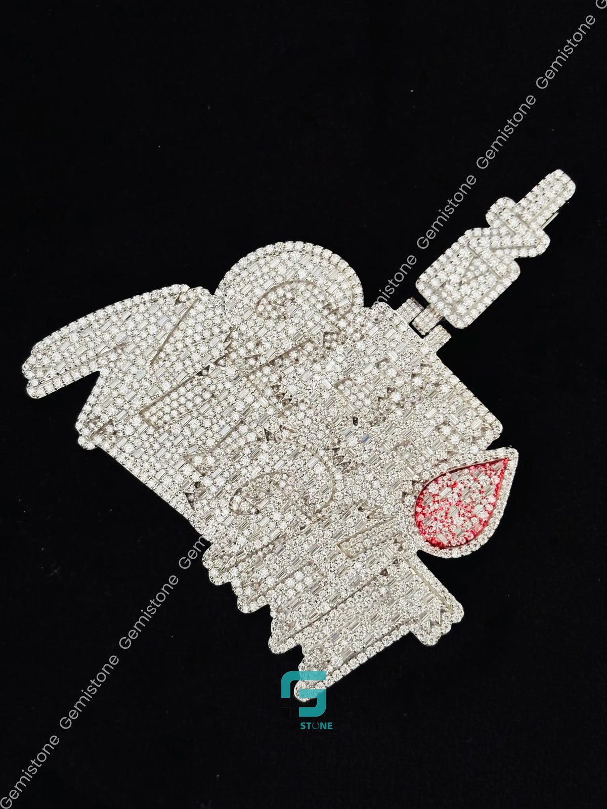 925 Silver Intial Name GEE NIGHT Moissanite Iced Out Pendant