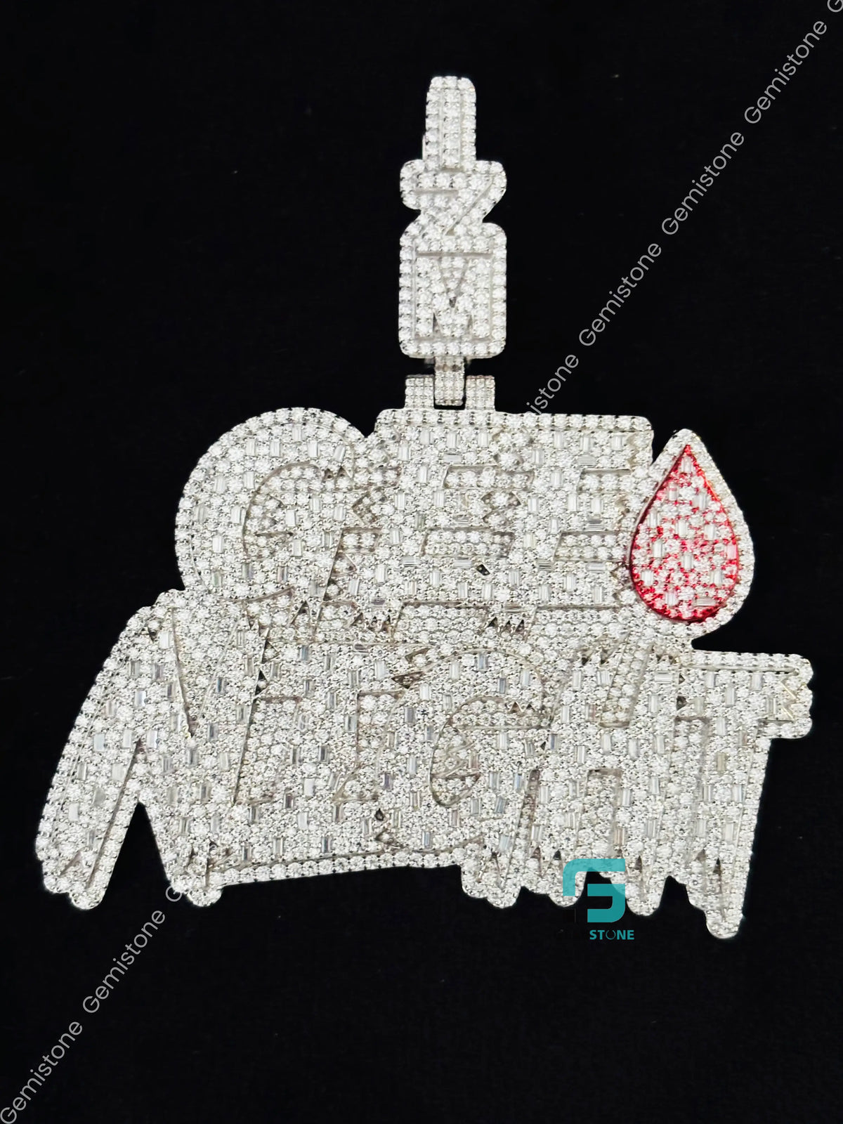 925 Silver Intial Name GEE NIGHT Moissanite Iced Out Pendant