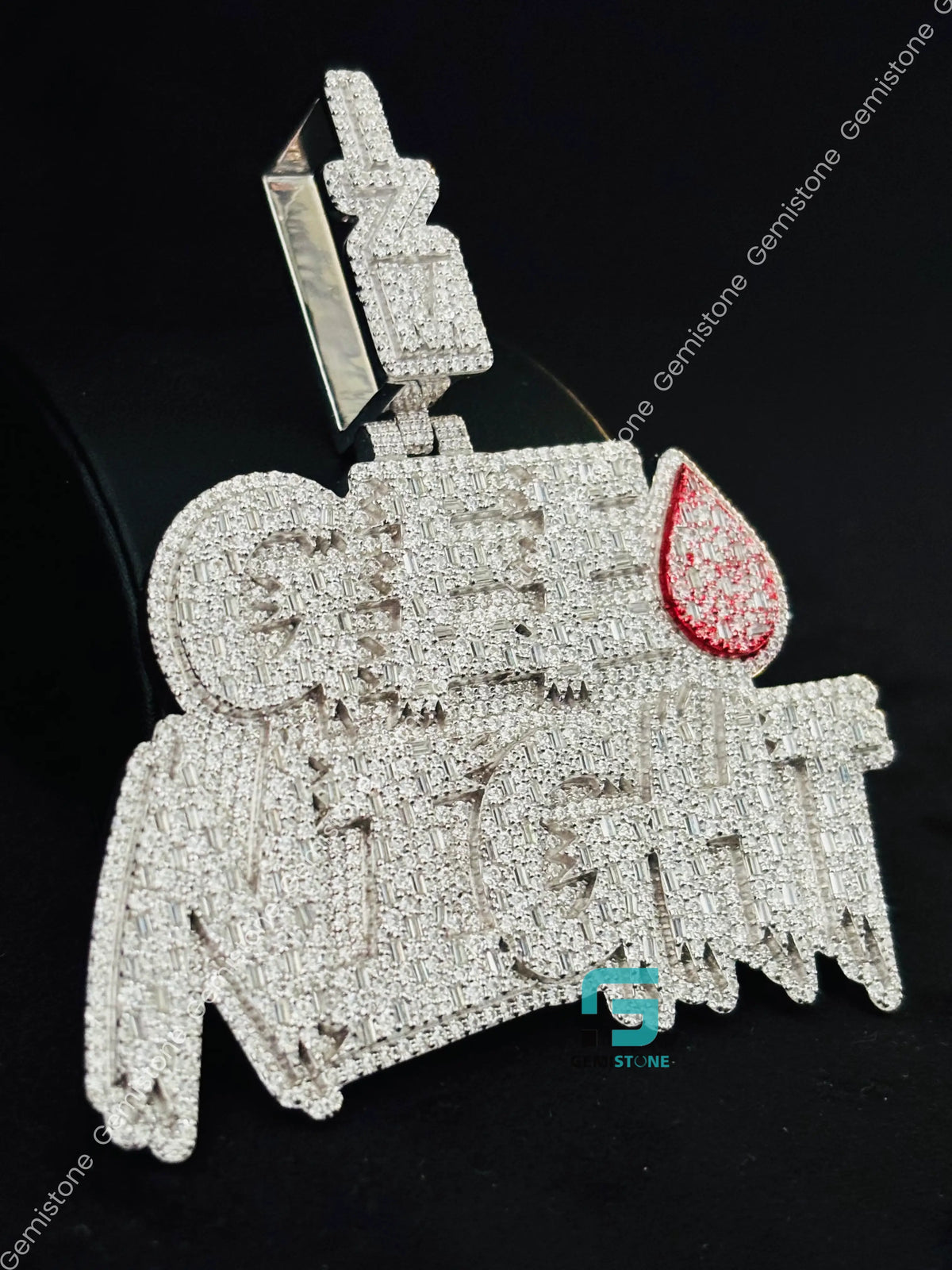 925 Silver Intial Name GEE NIGHT Moissanite Iced Out Pendant
