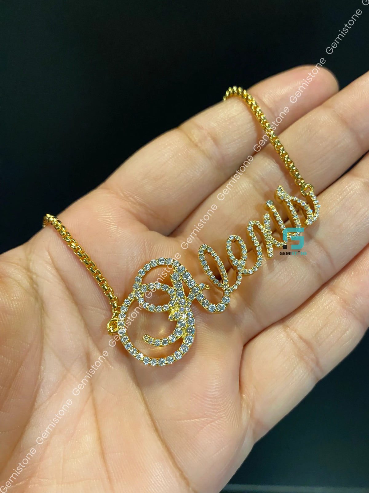925 Silver Custom Initial Name Moissanite Pendant Necklace