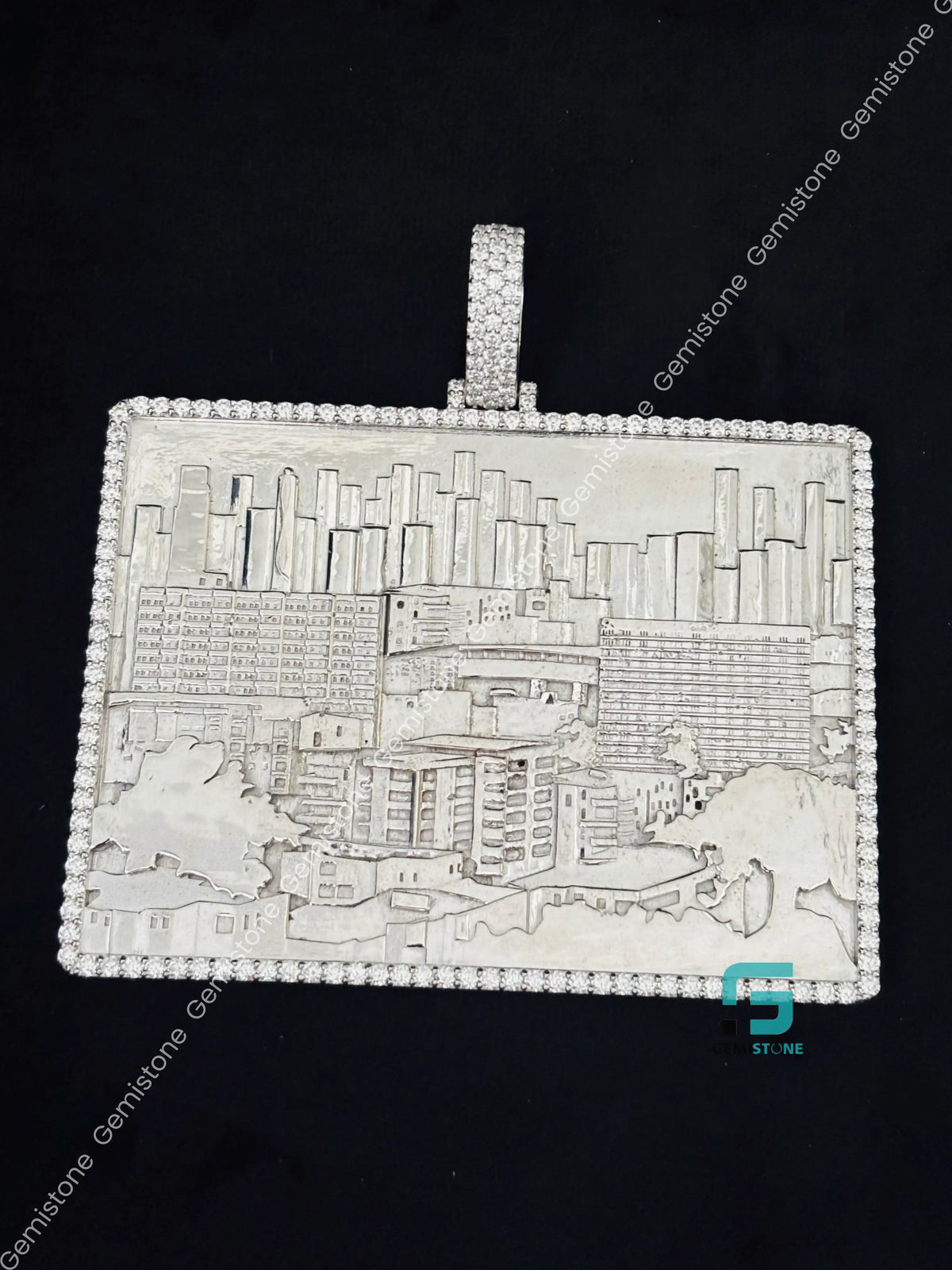 Custom Moissanite City Pendant in 925 Sterling Silver
