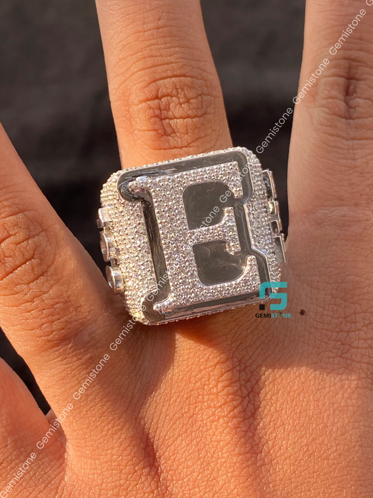 Custom Letter and Number Moissanite Iced Out Ring