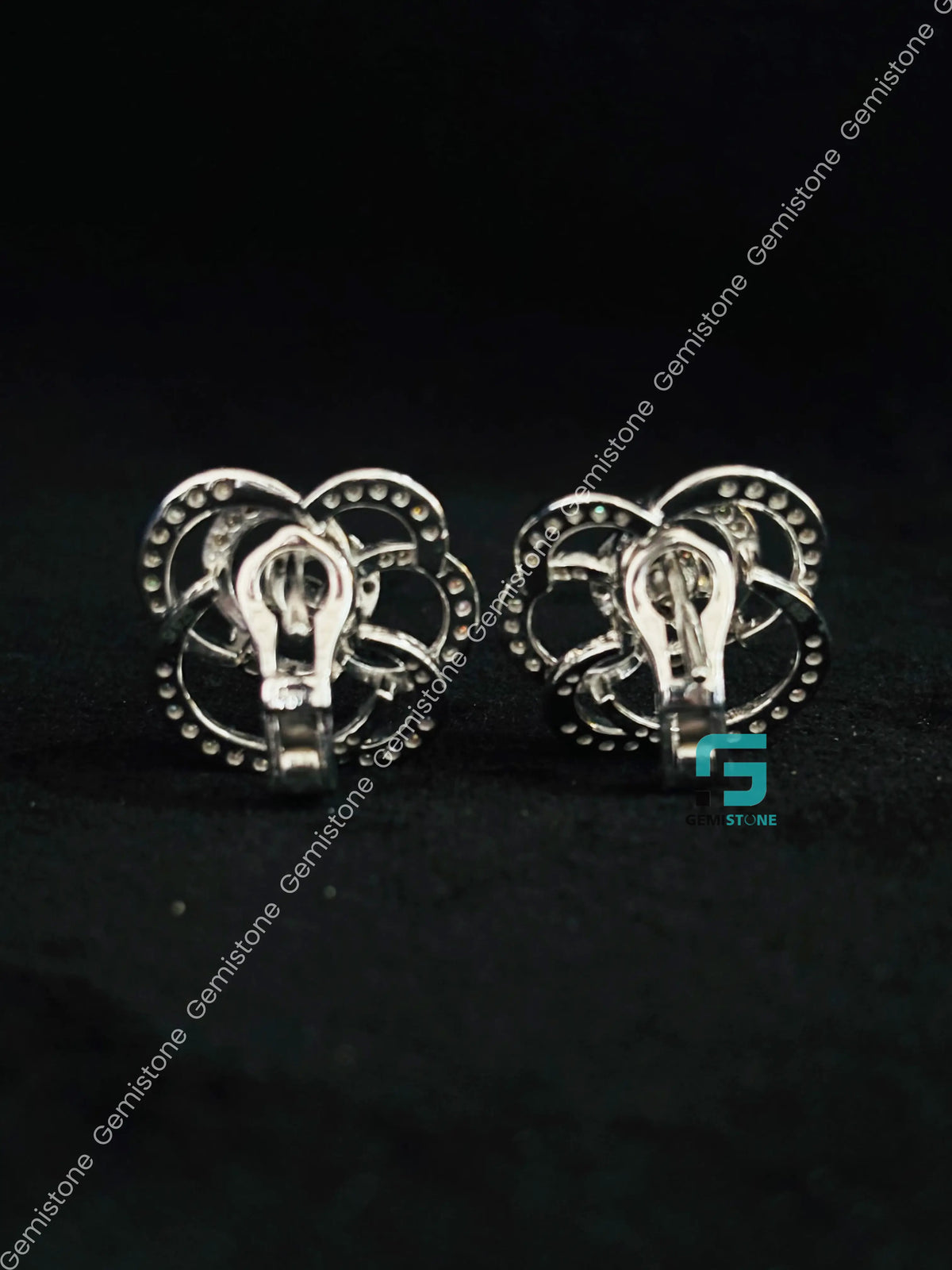Floral Rose Shape Round Diamond Moissanite Stud Earrings