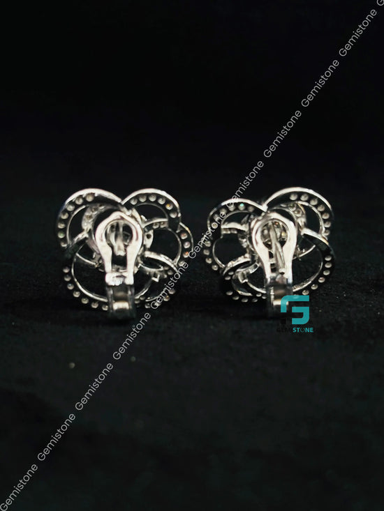 Floral Rose Shape Round Diamond Moissanite Stud Earrings