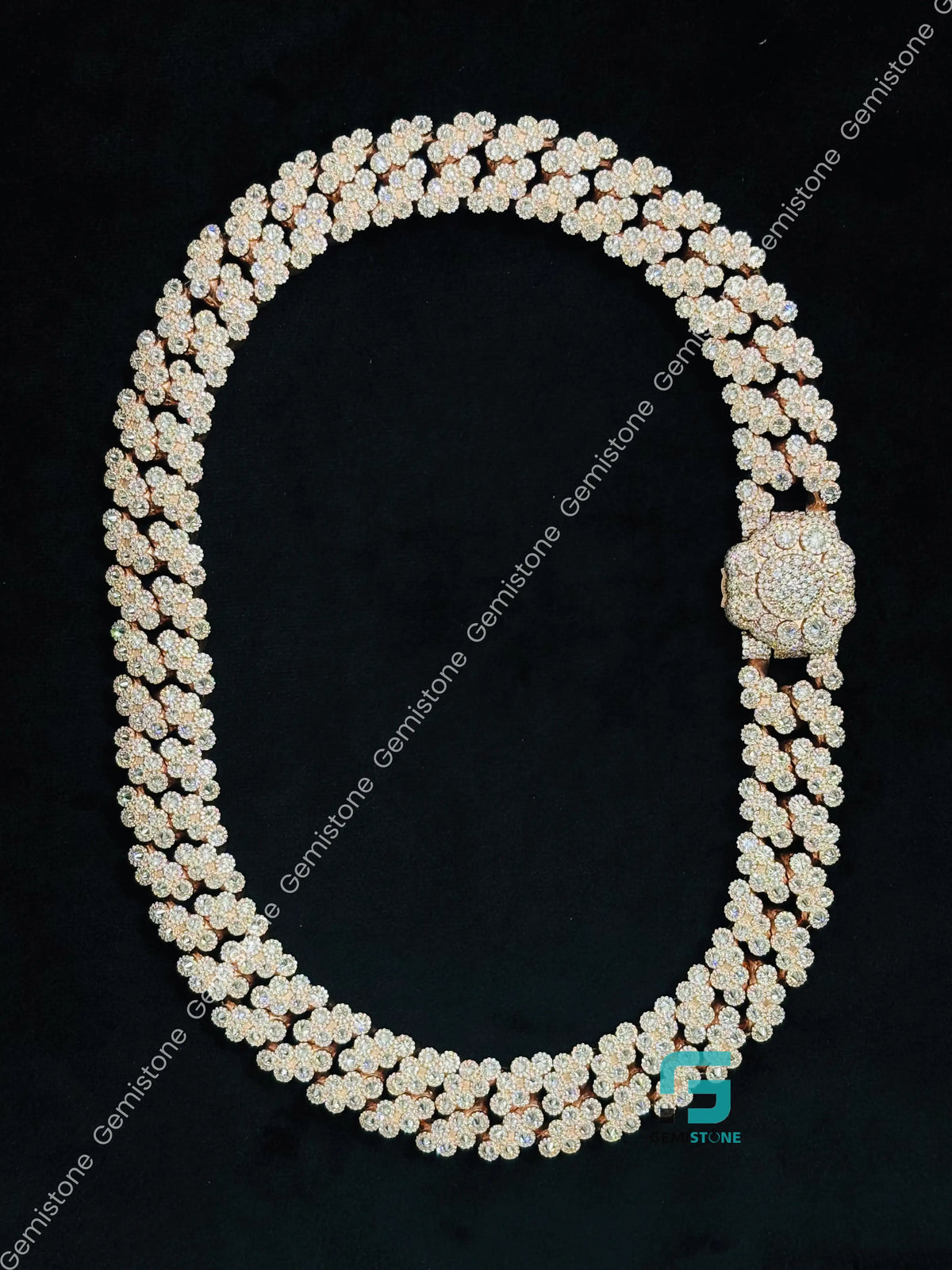 22MM Floral Shape Moissanite Cuban Link Hip Hop Chain For Men
