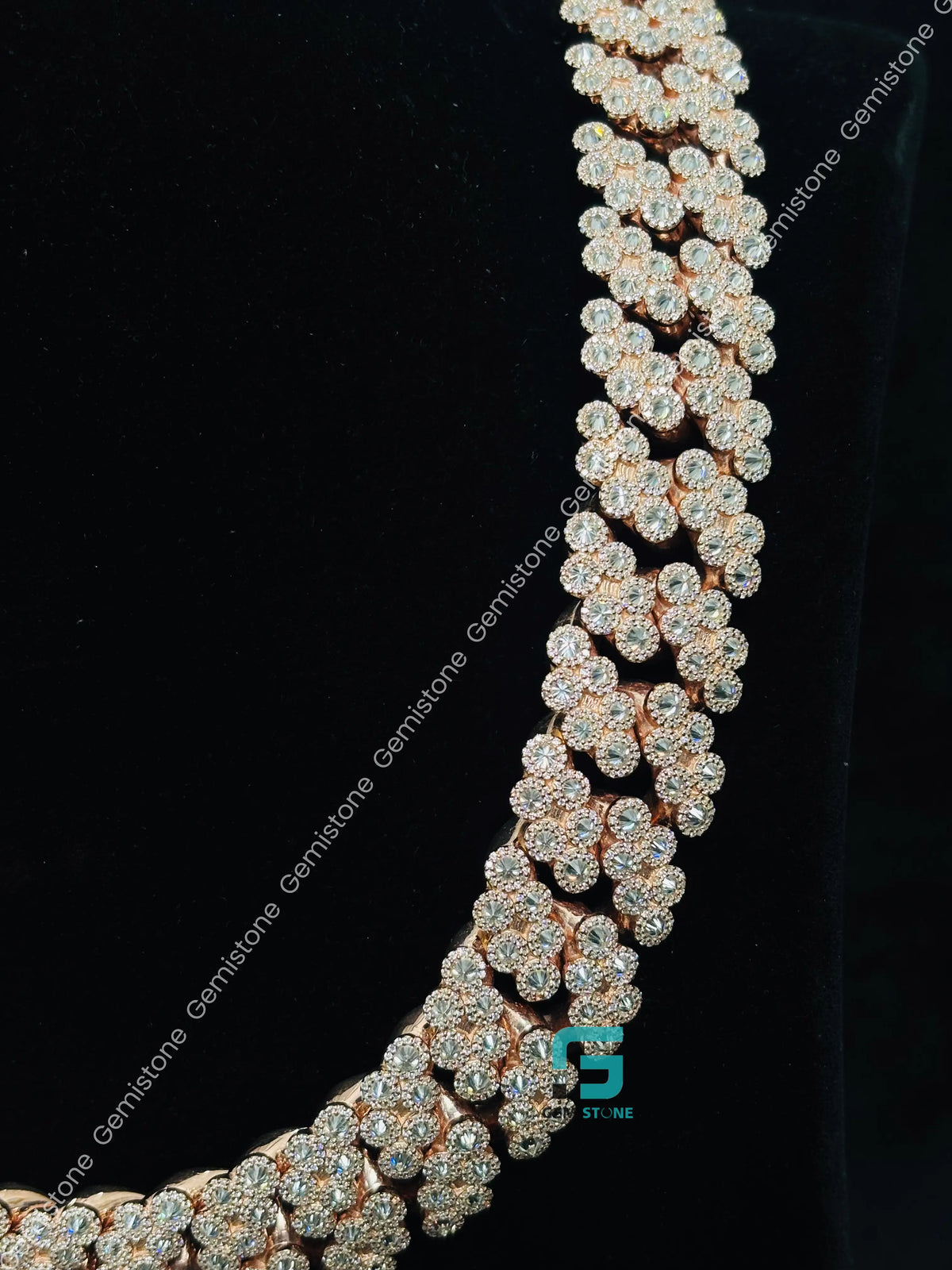 22MM Floral Shape Moissanite Cuban Link Hip Hop Chain For Men