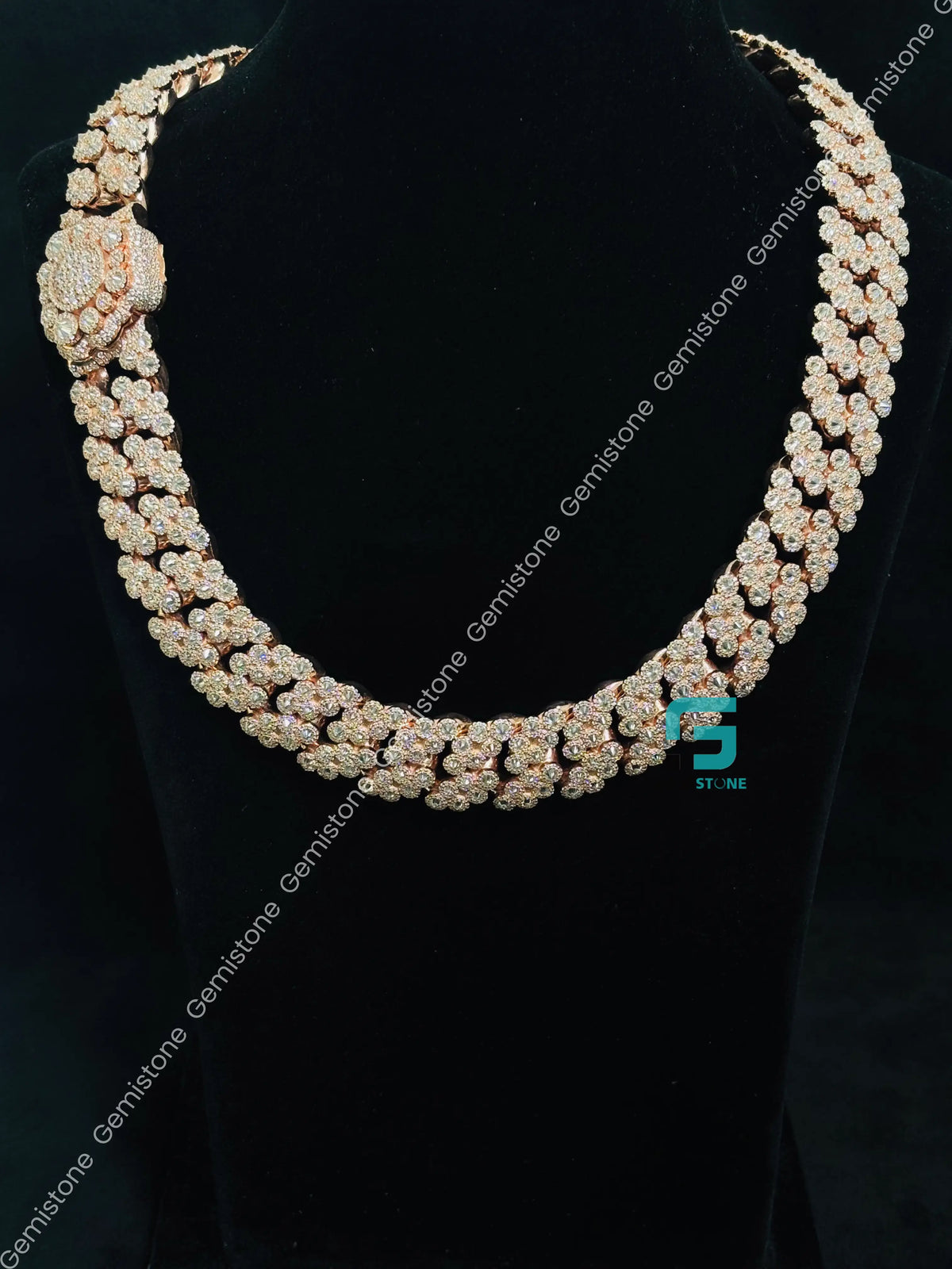 22MM Floral Shape Moissanite Cuban Link Hip Hop Chain For Men