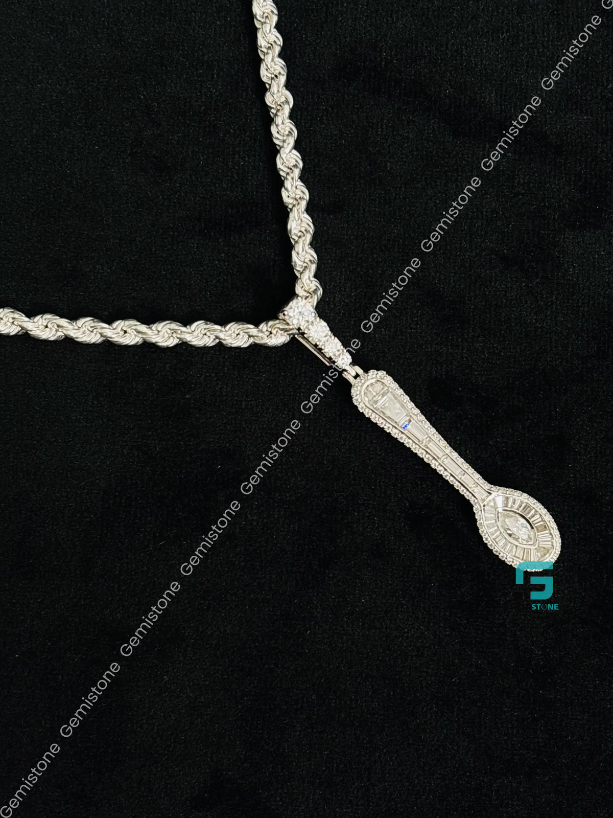 Baguette Moissanite Dainty Spoon Iced Out Charm Pendant