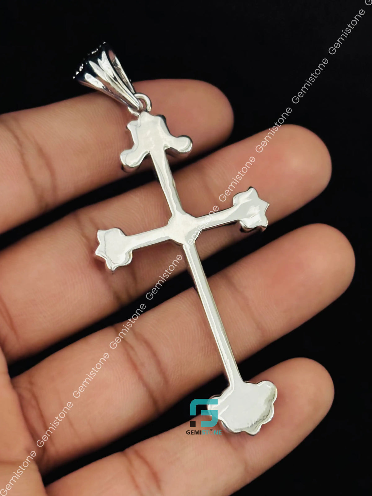 Jesus Cross Moissanite Ruby Hip Hop Pendant 925 Silver