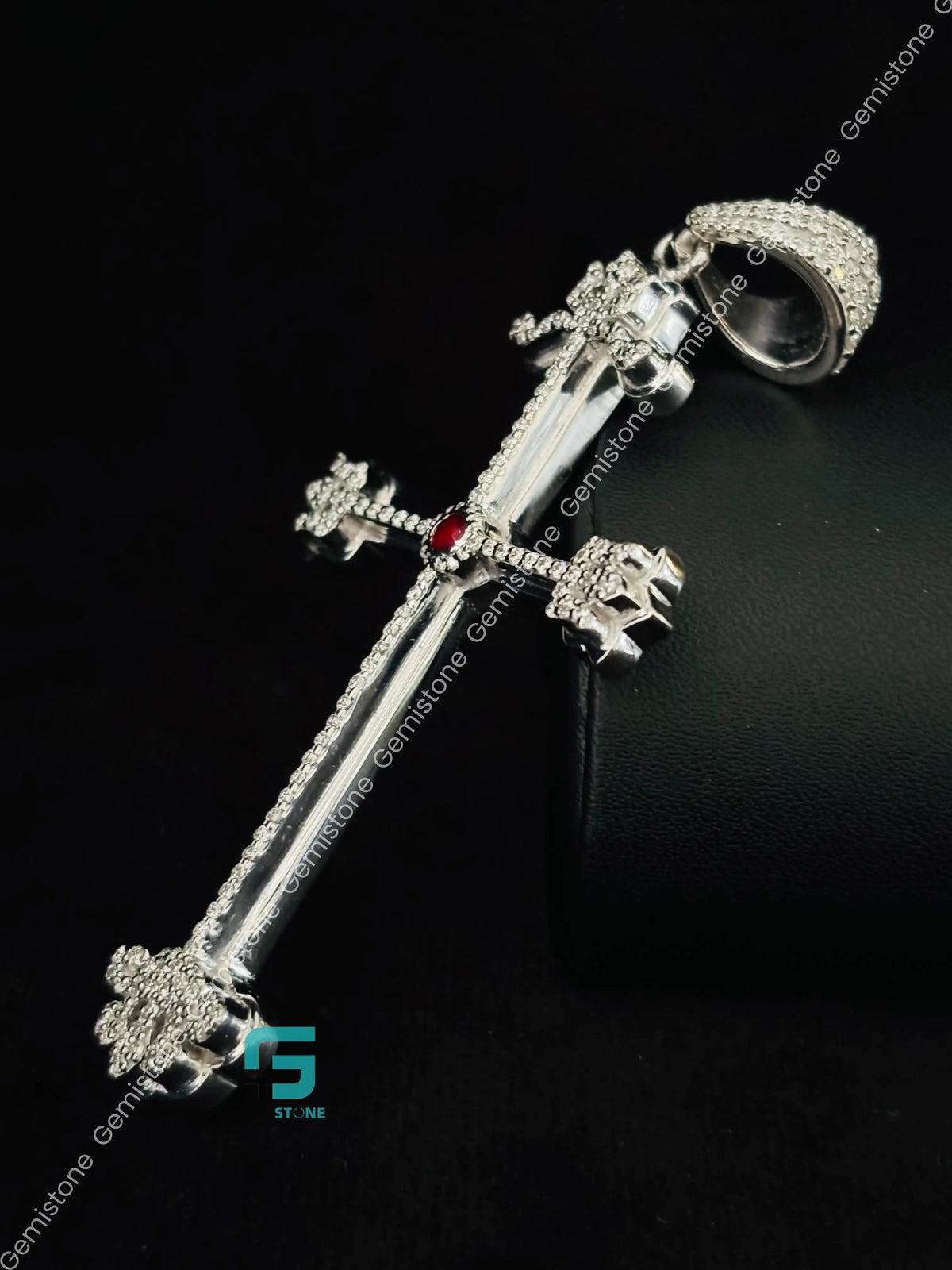 Jesus Cross Moissanite Ruby Hip Hop Pendant 925 Silver