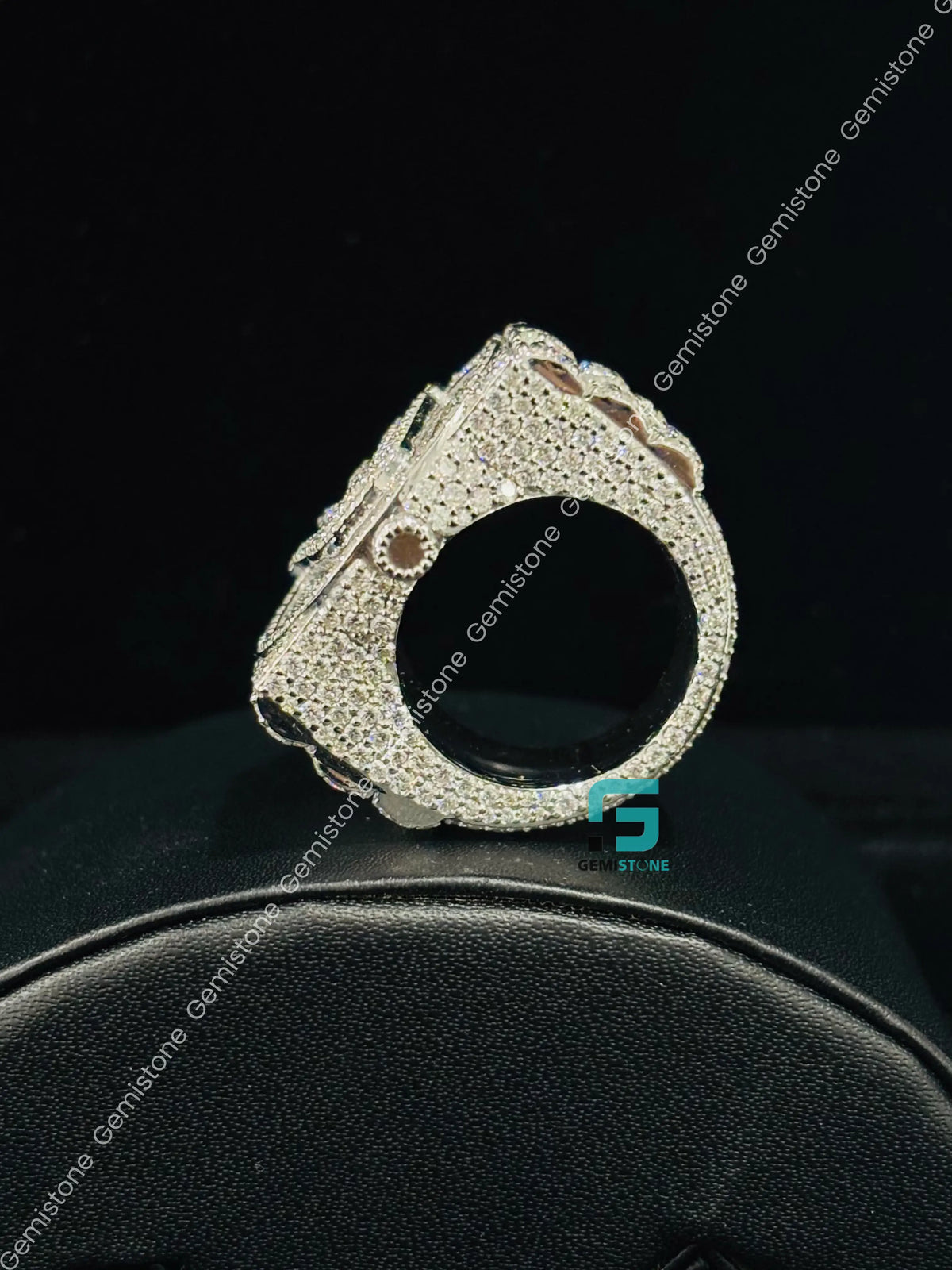 Men's 925 Silver King Crown Studded Moissanite Hip Hop Ring