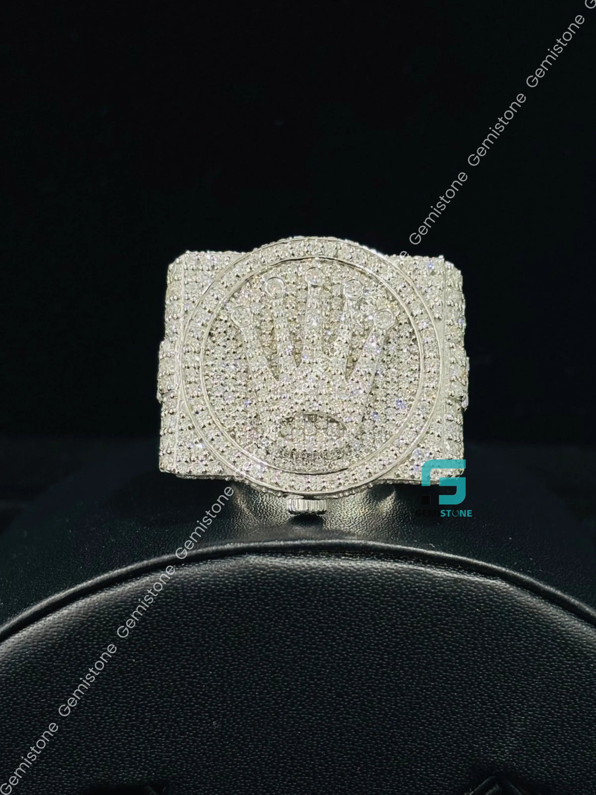 Men's 925 Silver King Crown Studded Moissanite Hip Hop Ring
