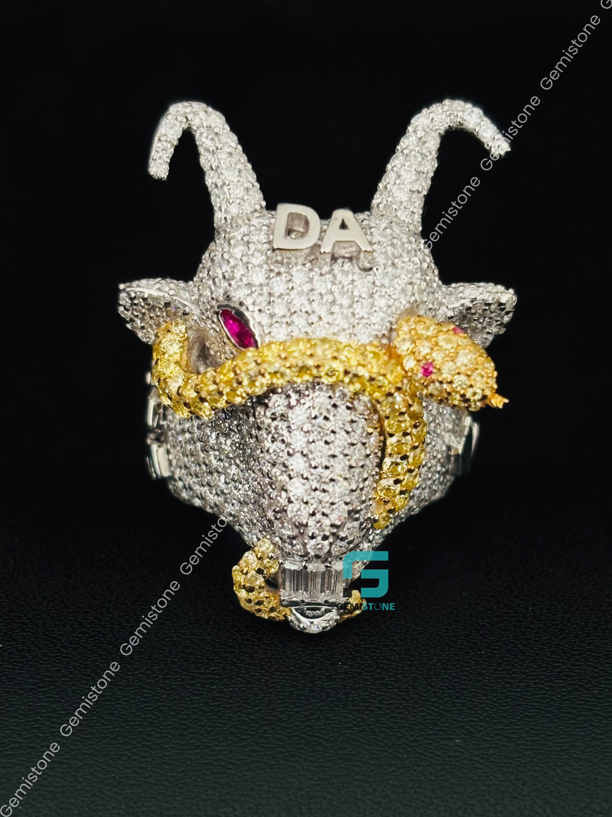 Snack Goat Skull Moissanite Animal Face Statement Ring