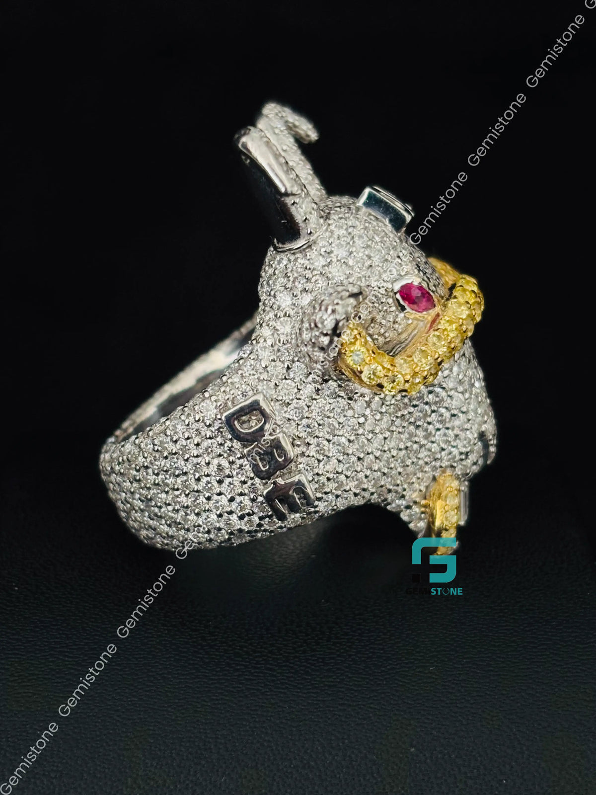 Snack Goat Skull Moissanite Animal Face Statement Ring