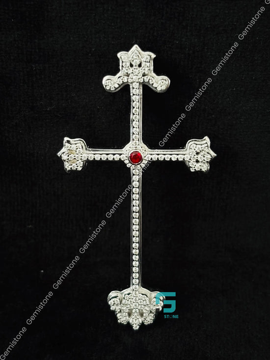 925 Silver Custom Ruby Jesus Cross Moissanite Charm Pendant