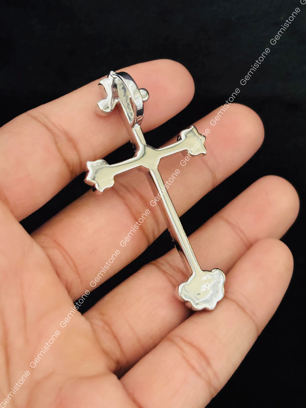 925 Silver Custom Ruby Jesus Cross Moissanite Charm Pendant
