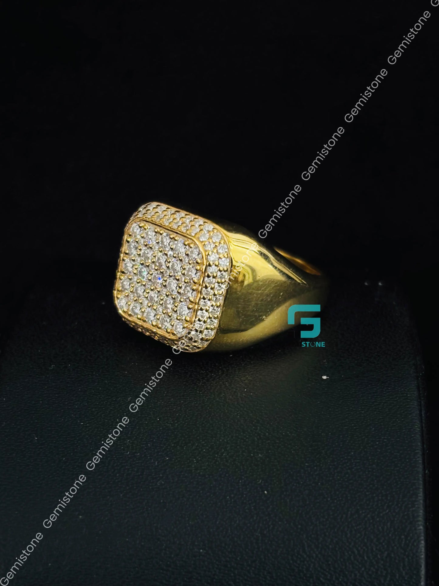 Round Cut Hip Hop Moissanite Signet Ring For Unisex