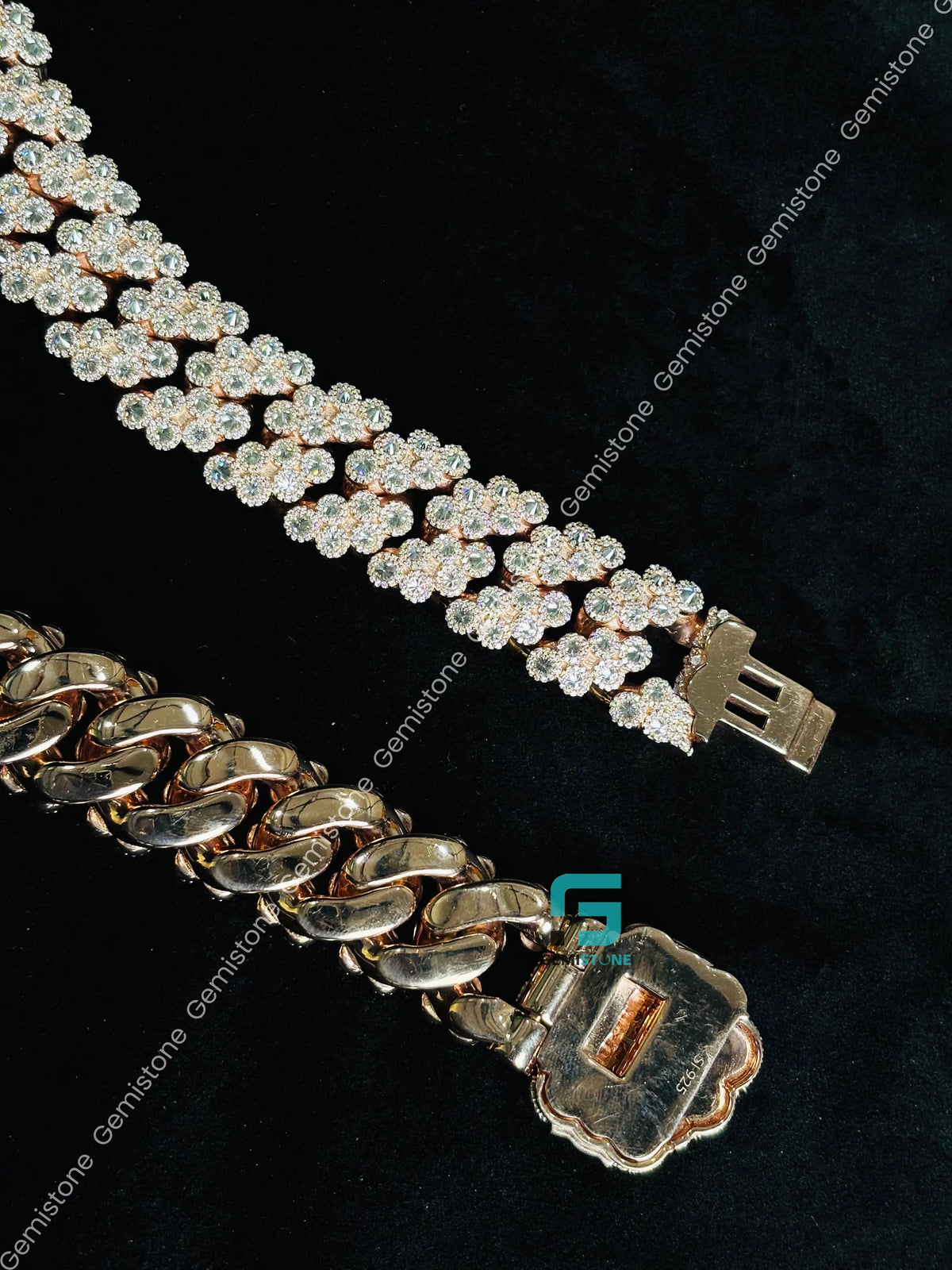 22MM Floral Shape Moissanite Cuban Link Hip Hop Chain For Men