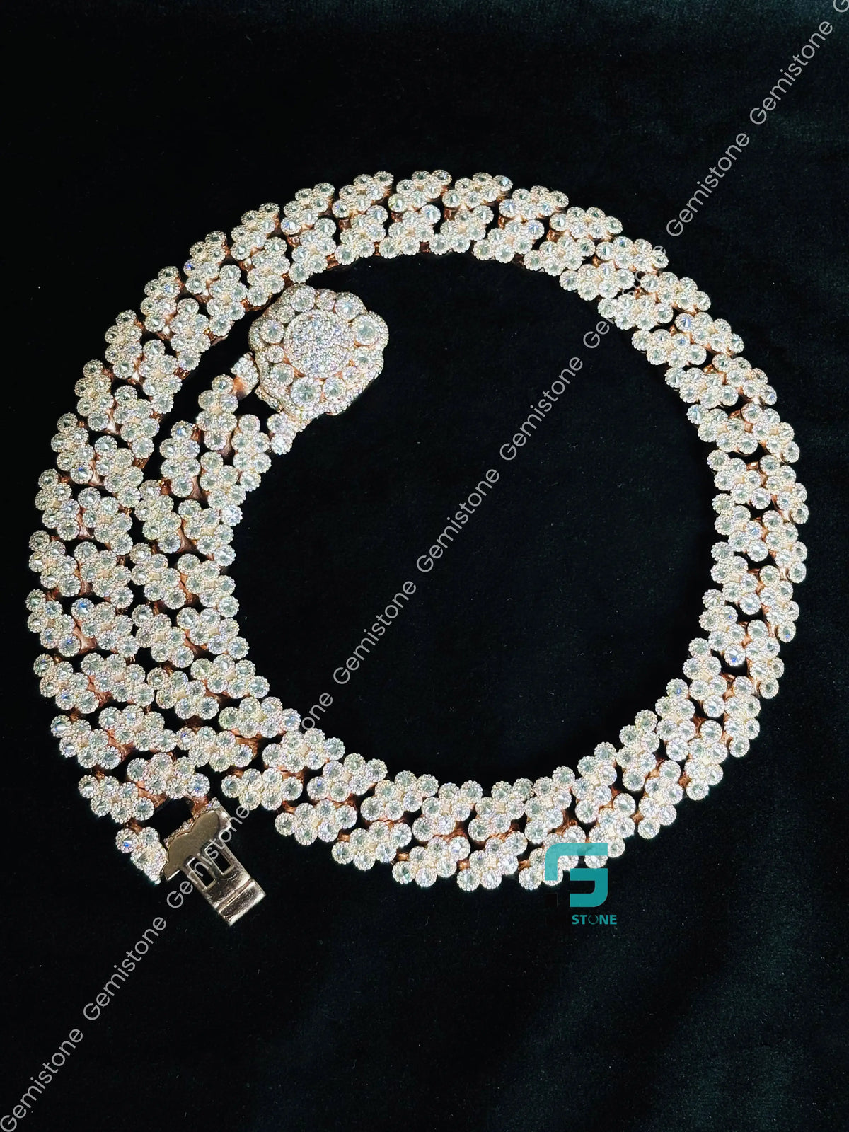 22MM Floral Shape Moissanite Cuban Link Hip Hop Chain For Men