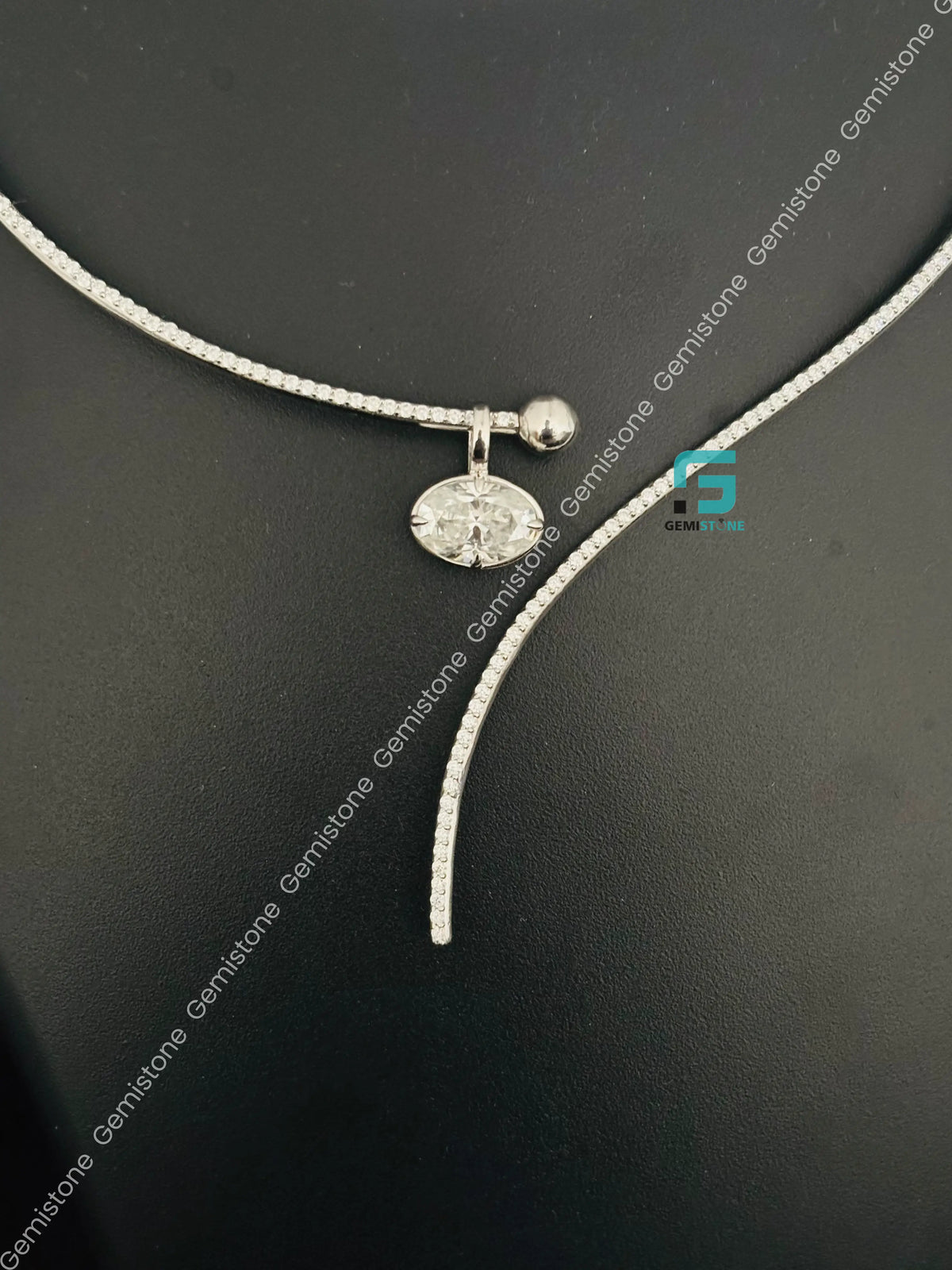 925 Silver Curved Open Collar Moissanite Necklace Pendant For Women