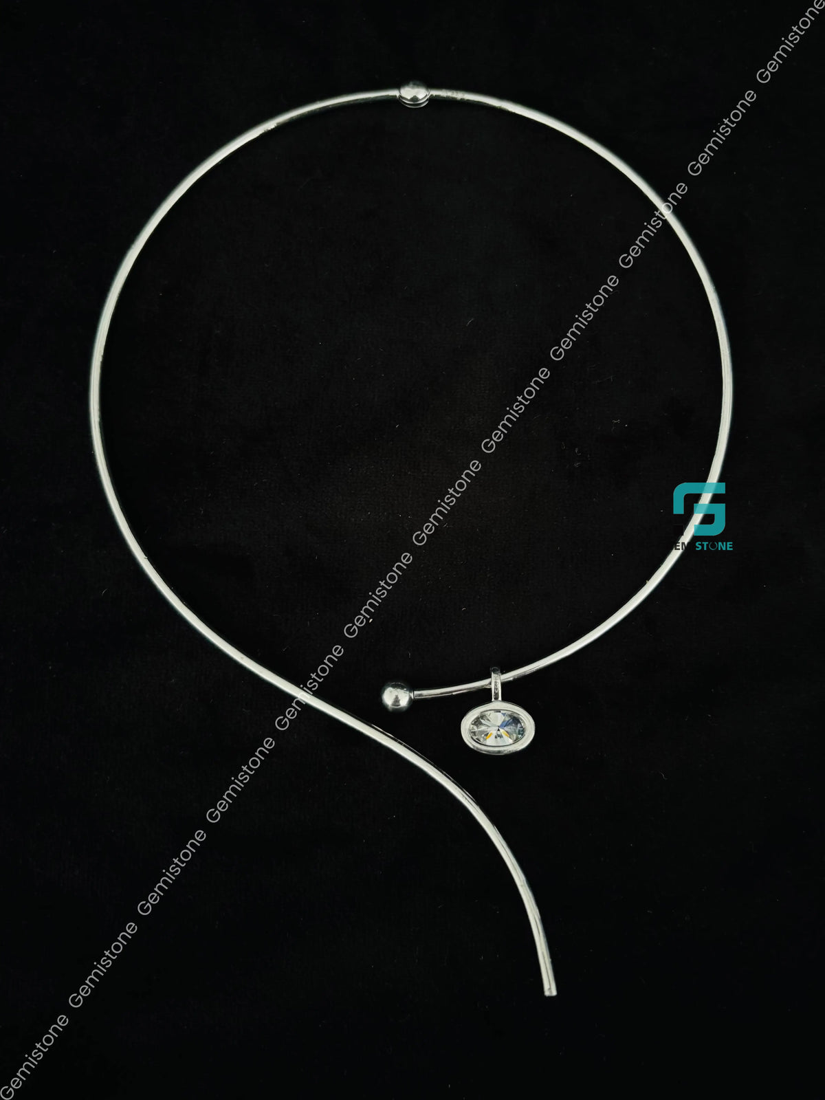 925 Silver Curved Open Collar Moissanite Necklace Pendant For Women