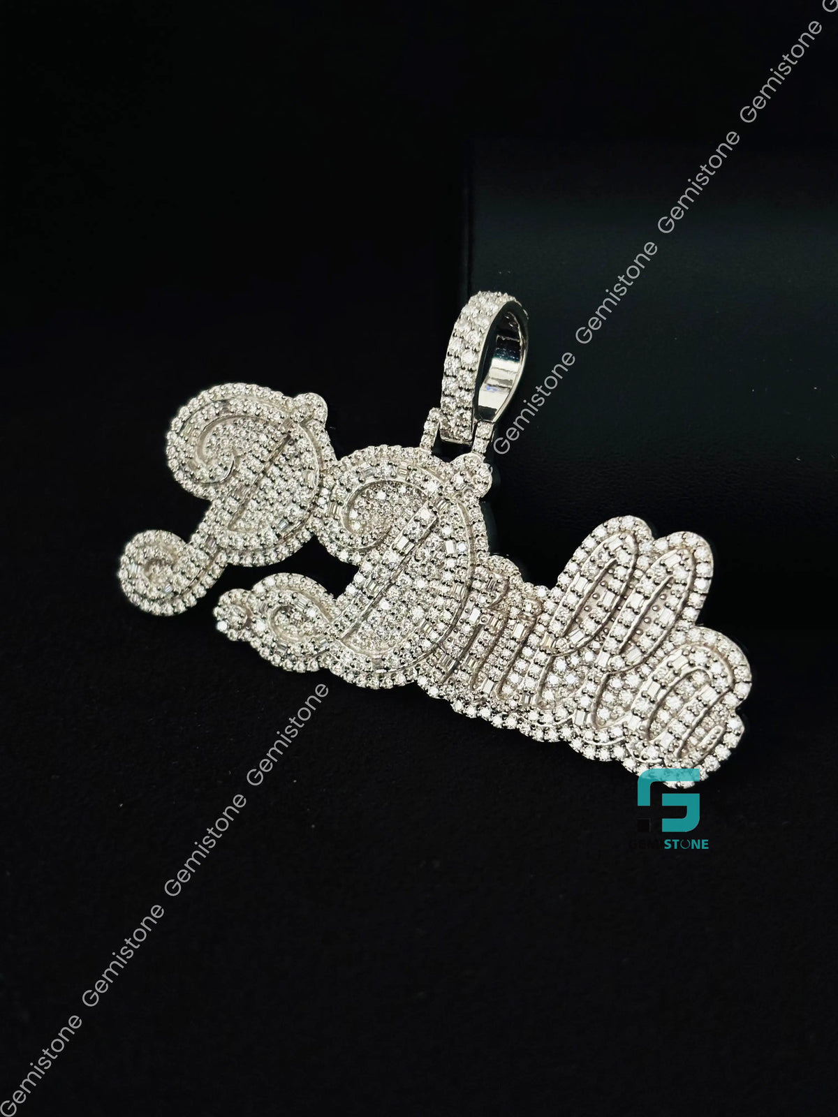 925 Silver Bust Down Moissanite Custom Letter Horizontal Pendant