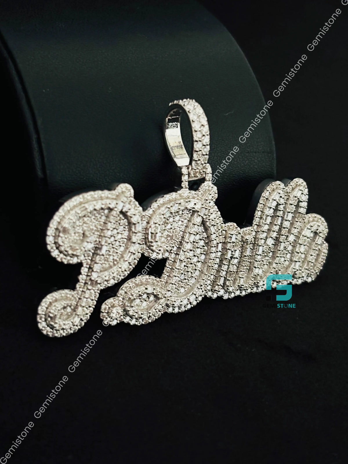 925 Silver Bust Down Moissanite Custom Letter Horizontal Pendant