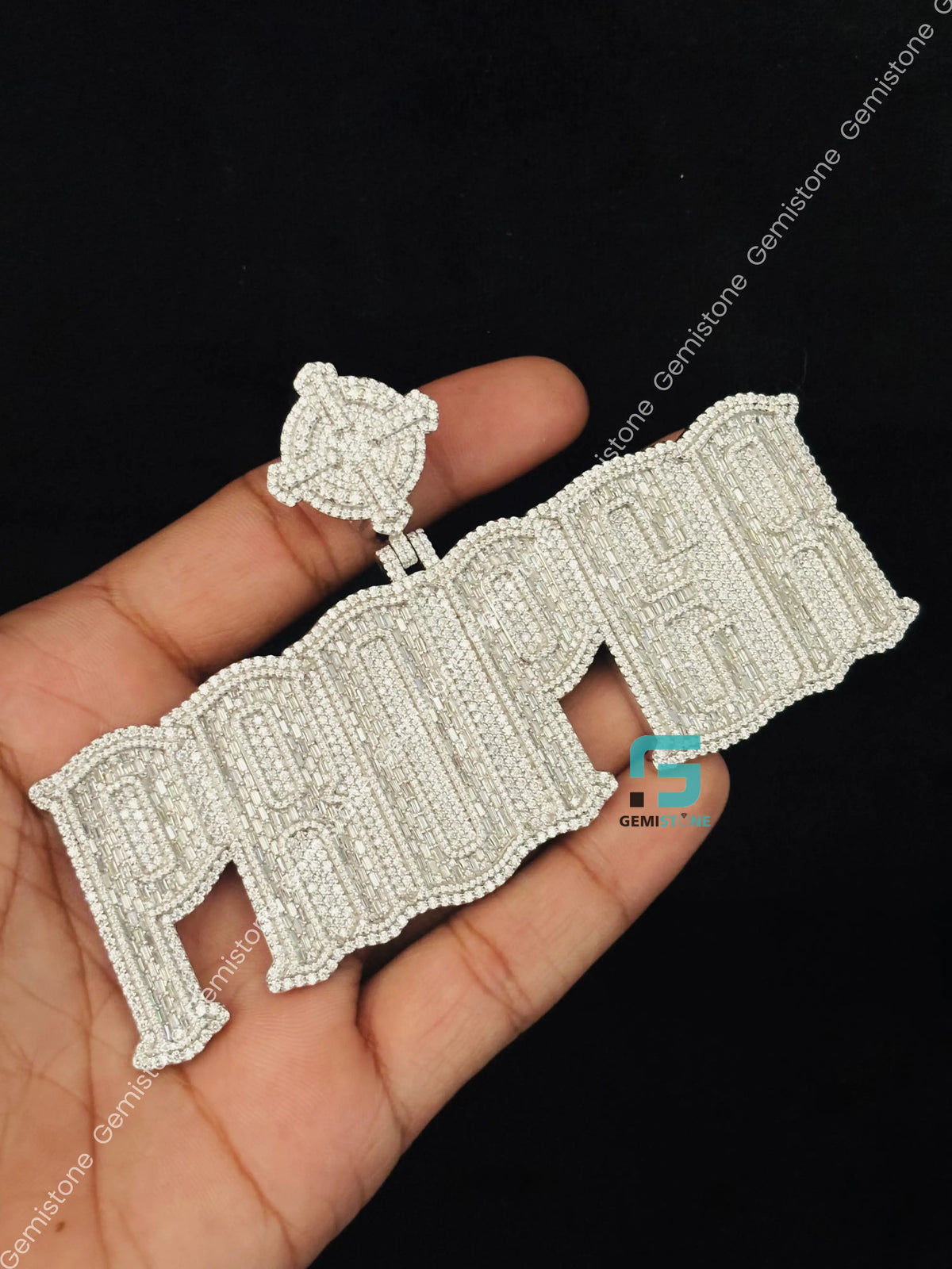 925 Silver PROPER Initial Name Baguette Moissanite Pendant