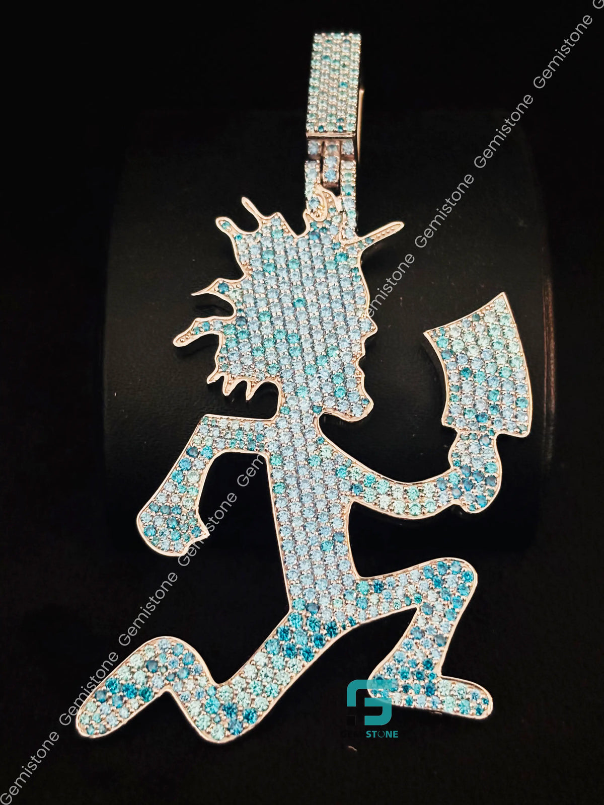925 Silver Sky Blue Diamond Cartoon Hip Hop Hatchet Pendant