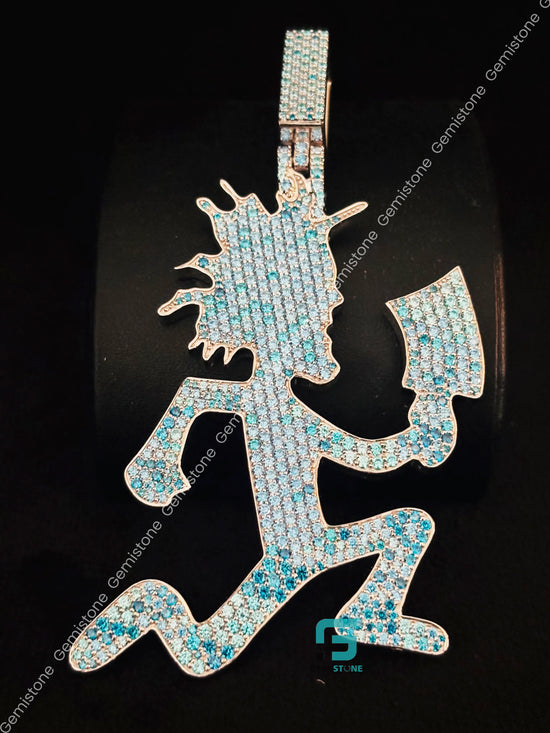 925 Silver Sky Blue Diamond Cartoon Hip Hop Hatchet Pendant