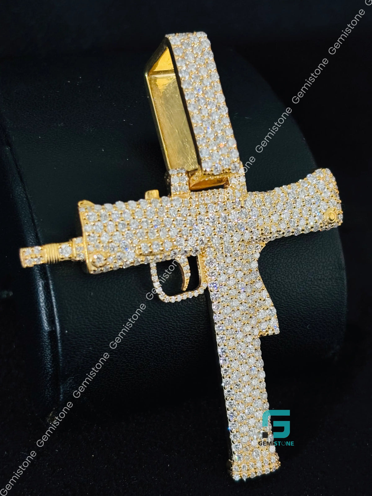 Iced Out Pistol Gun Moissanite Hip Hop Pendant in 925 Silver