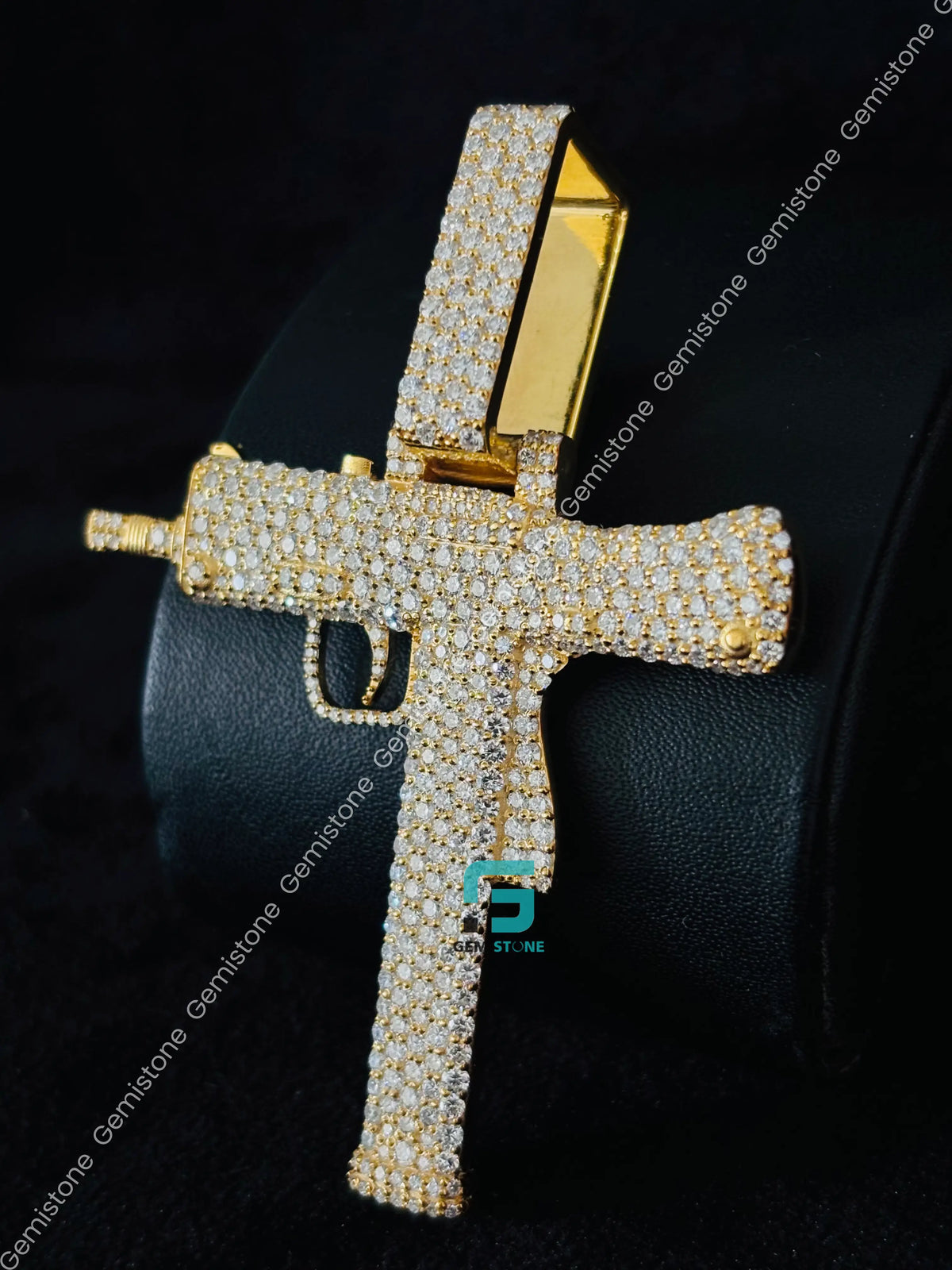 Iced Out Pistol Gun Moissanite Hip Hop Pendant in 925 Silver