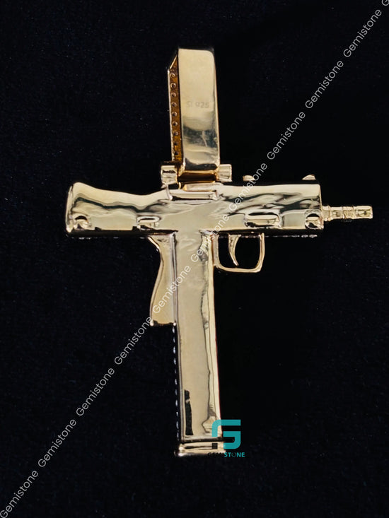 Iced Out Pistol Gun Moissanite Hip Hop Pendant in 925 Silver