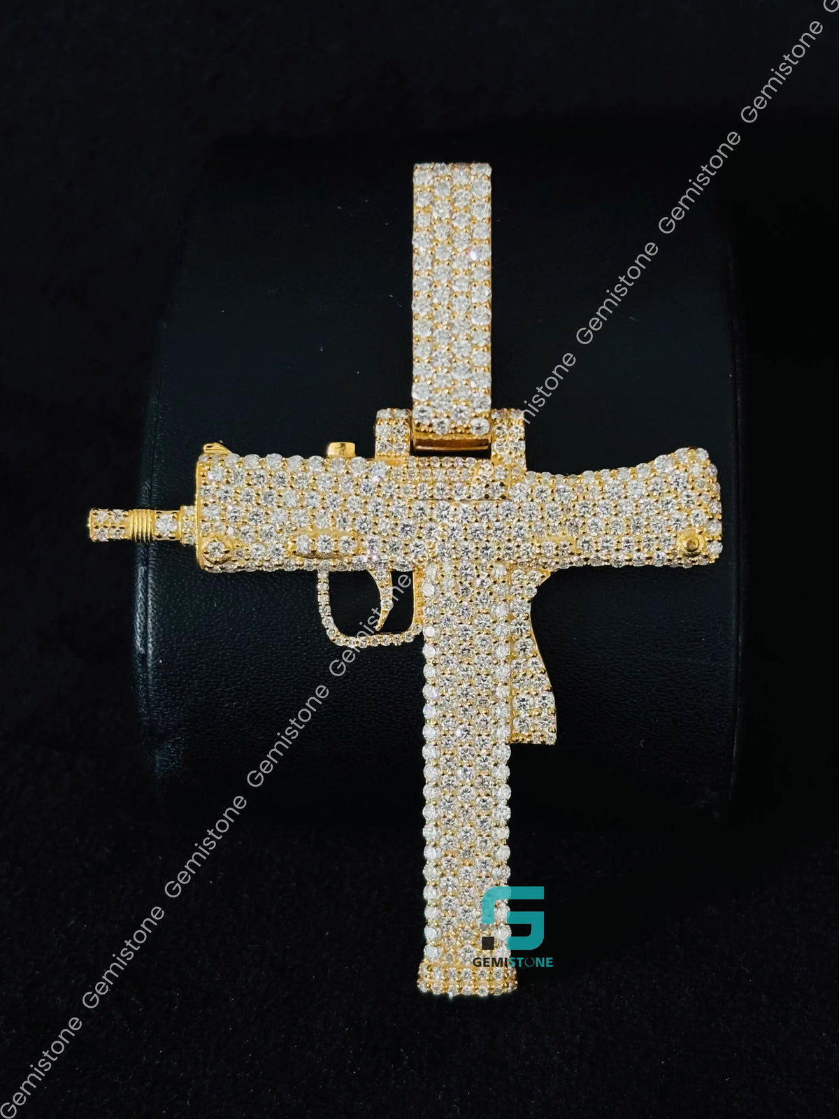 Iced Out Pistol Gun Moissanite Hip Hop Pendant in 925 Silver