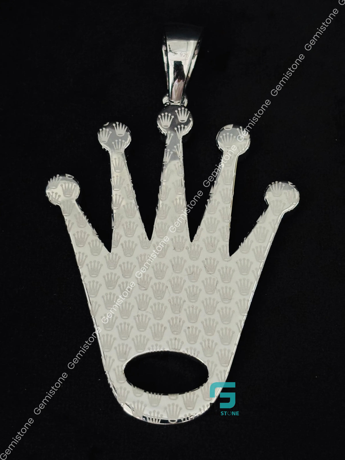 925 Silver Roli Crown Shape Moissanite Studded Pendant