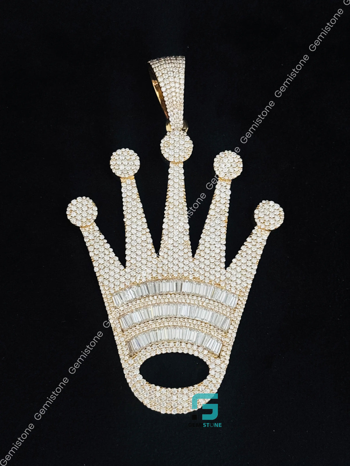 Baguette and Round Moissanite Roli Crown Shape Pendant