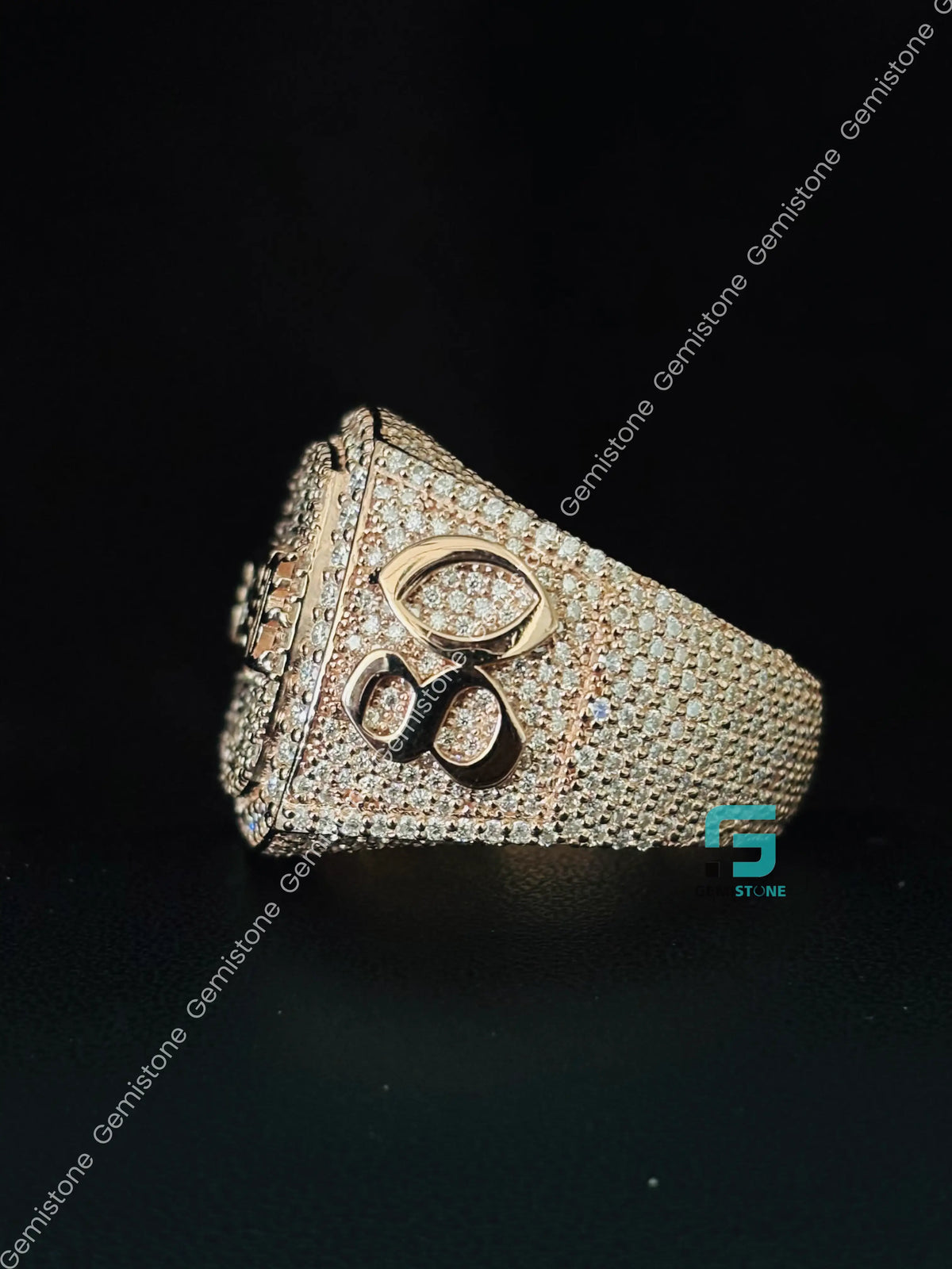 925 Silver Initial Name Moissanite Rappers Ring For Men