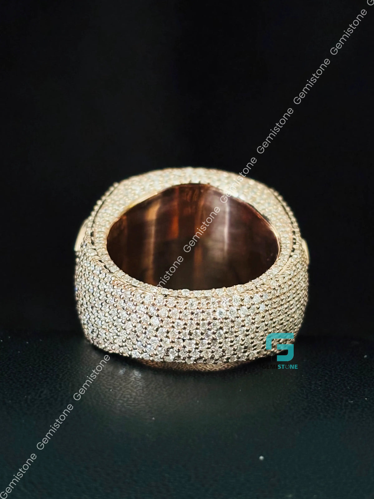 925 Silver Initial Name Moissanite Rappers Ring For Men