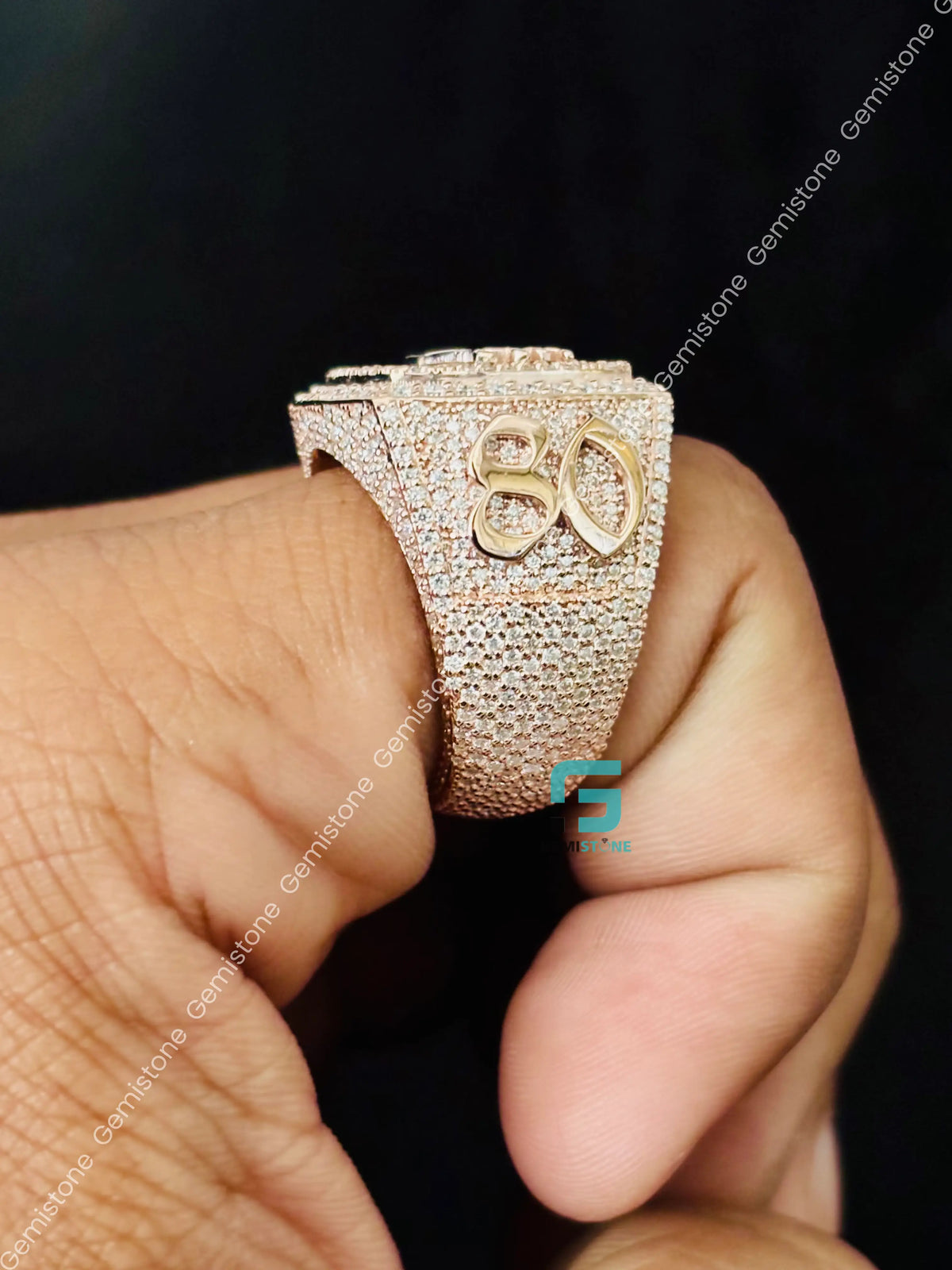 925 Silver Initial Name Moissanite Rappers Ring For Men